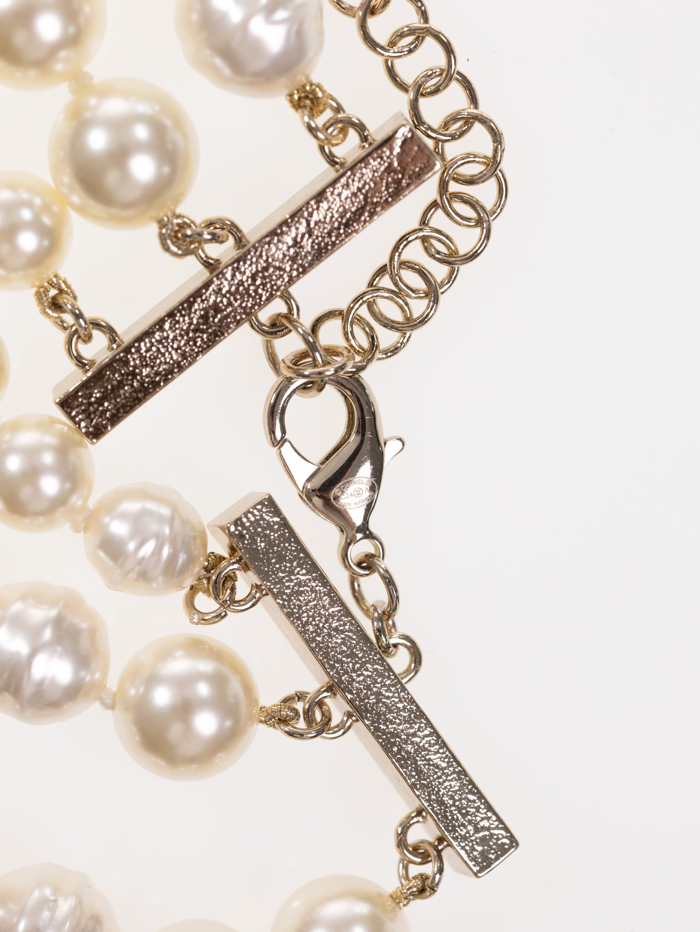 CHANEL Halskette Collier CC Perlenkette Lightgold Strass