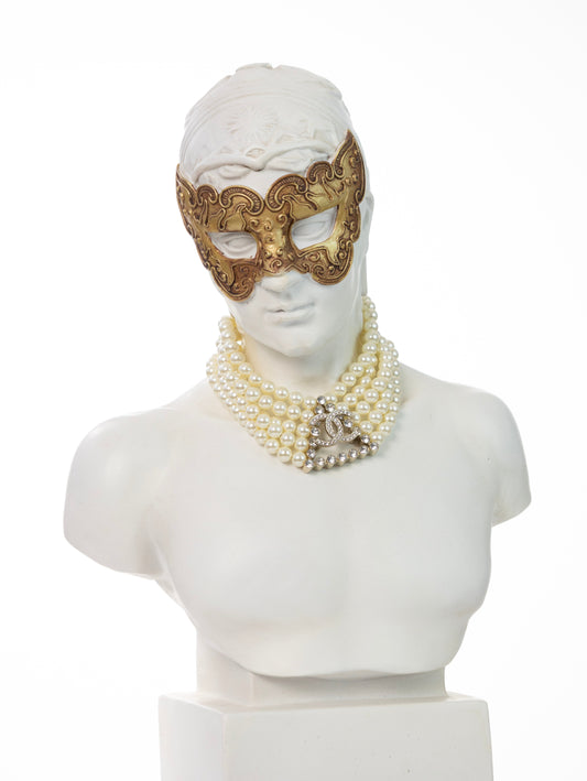 CHANEL Collier Halskette Perlenkette Strass großes CC