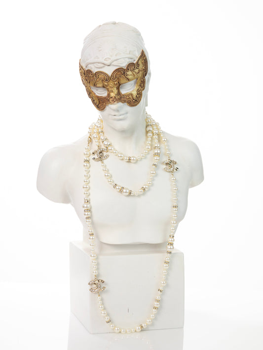 CHANEL Halskette Kette Collier CC Perlen Strass Perlenkette