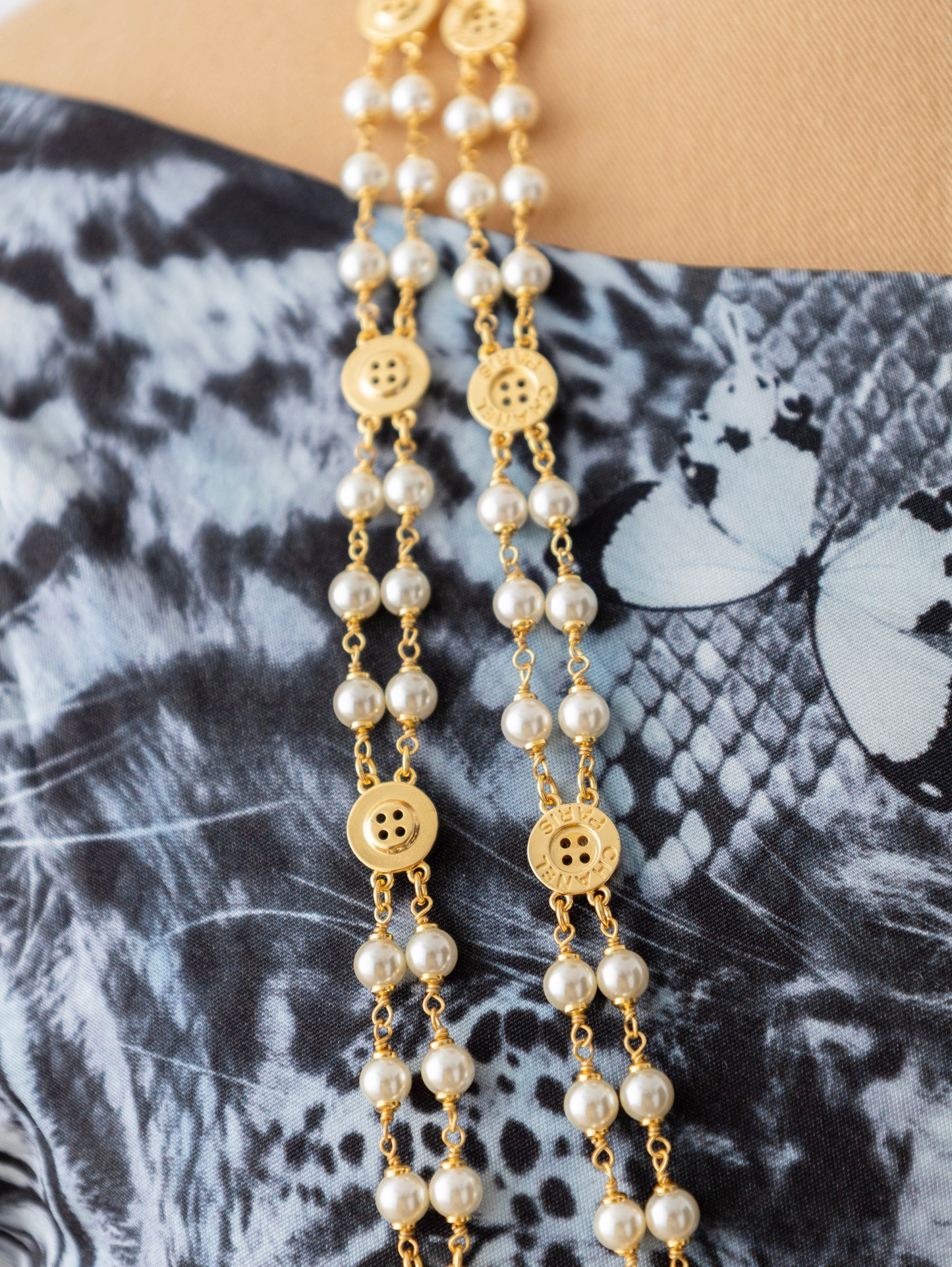 CHANEL Halskette Perlen Gold 2-reihig Perlenkette