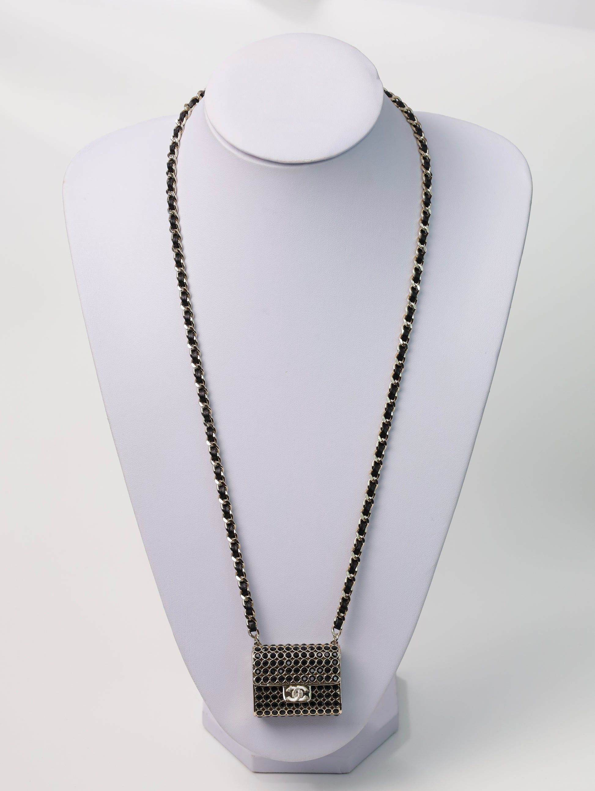 CHANEL lange Halskette mit Anhänger mit Strass Tasche Schwarz-Gold