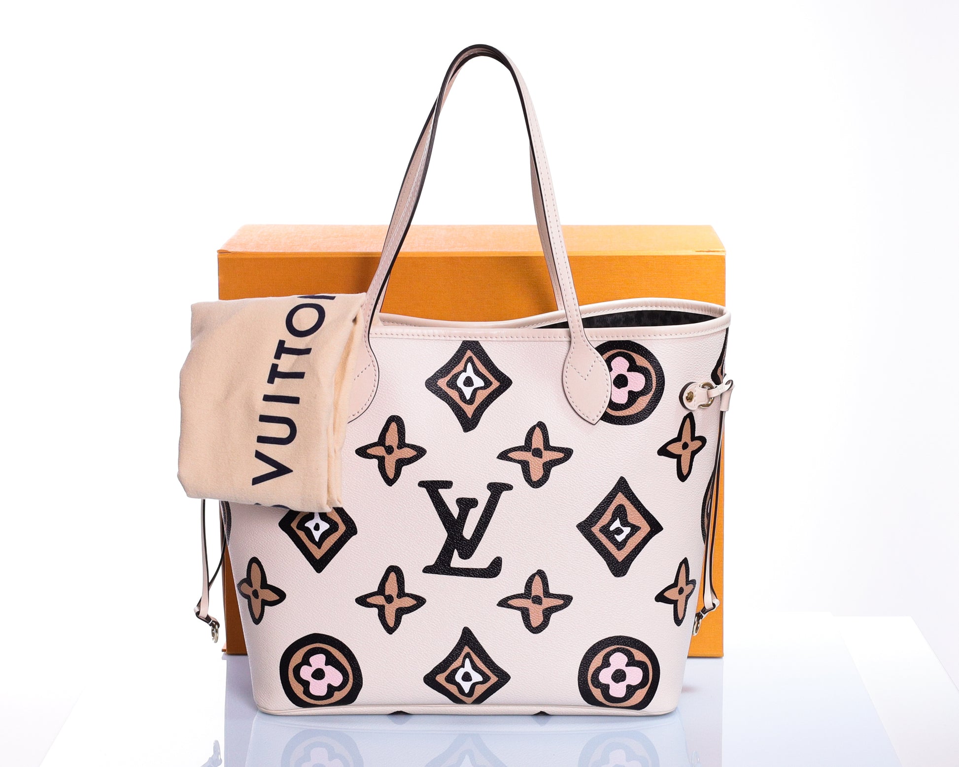 LOUIS VUITTON Neverfull MM Wild at Heart M45819 White