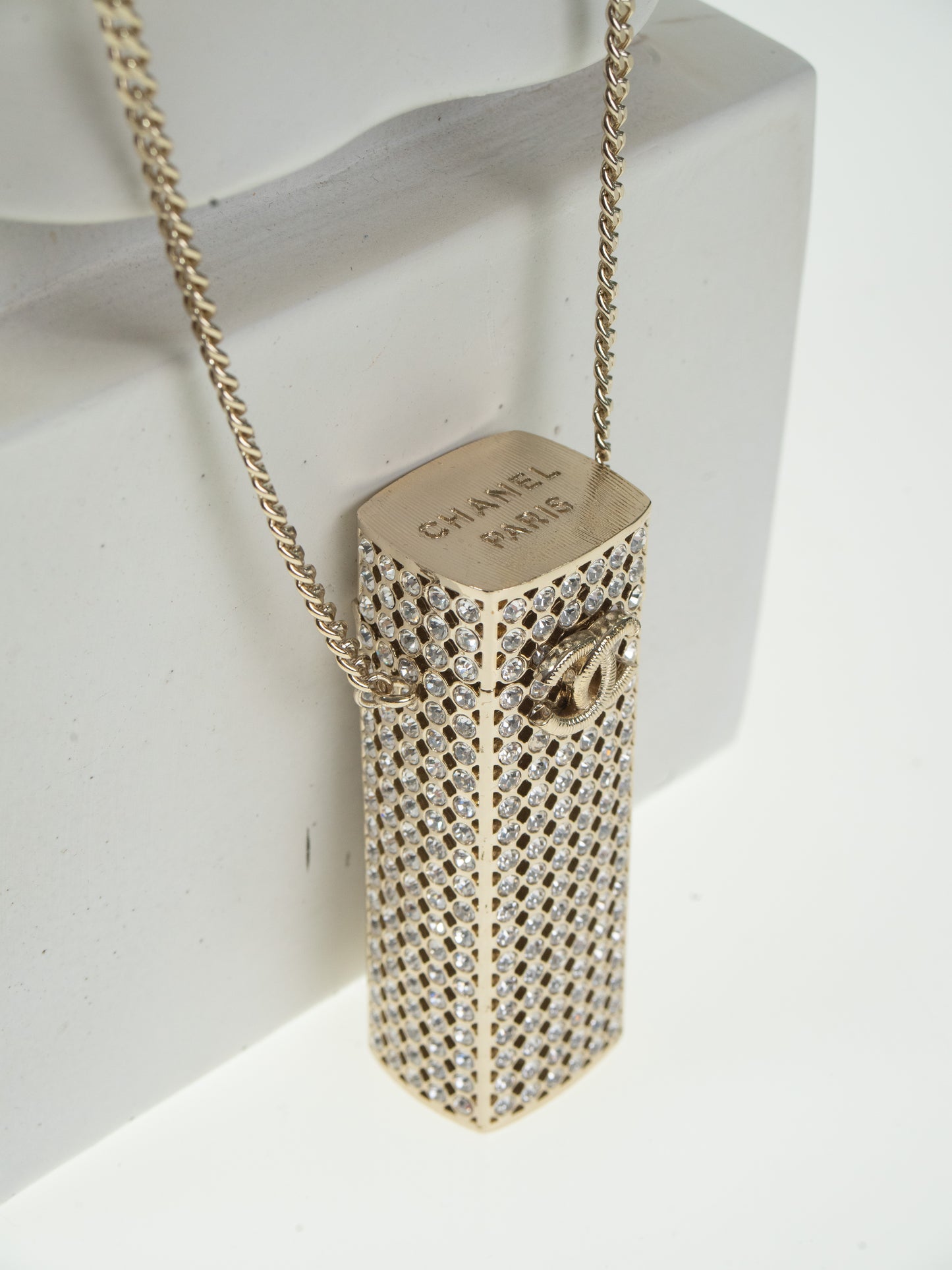 CHANEL LUXUS Halskette Strass Lipstick Holder Kette neuw.