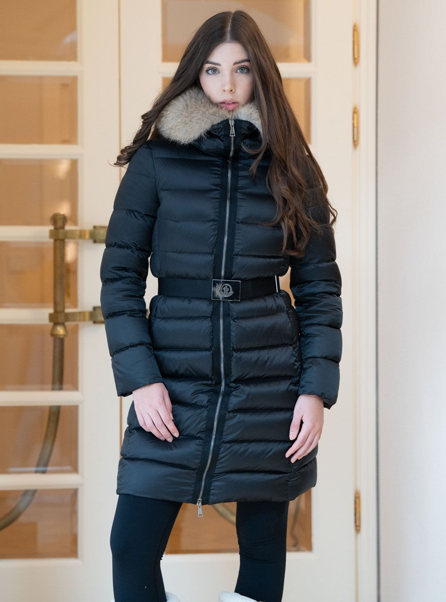 Moncler Tinuviel Daunenmantel mit Pelz schwarz Größe 1 - entspr. Gr. 36 bzw. S