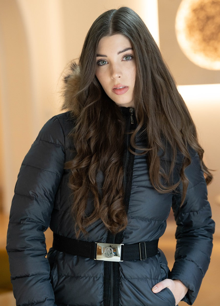 Moncler Nantesfur Daunenmantel mit Pelz schwarz Größe 0 - Gr. 34/36 bzw. XS/S