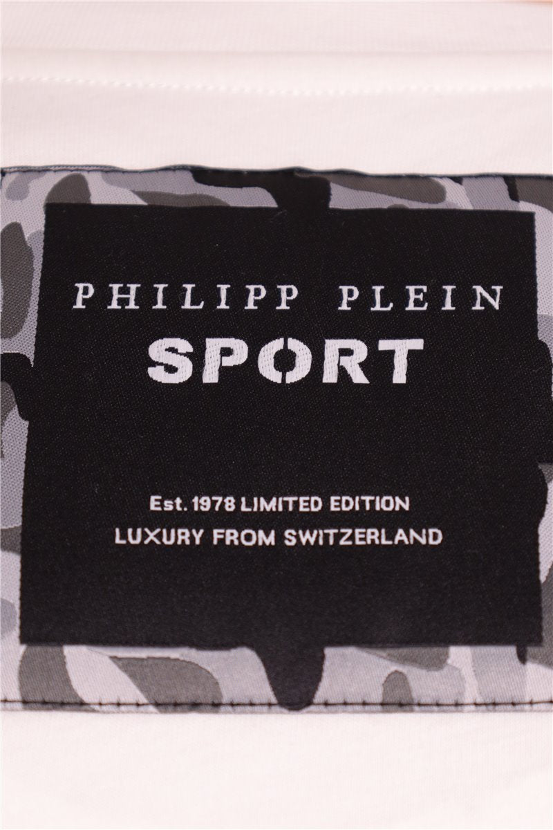 PHILIPP PLEIN Sport T-Shirt Shirt off-white Gr. L Stripe V-Neck
