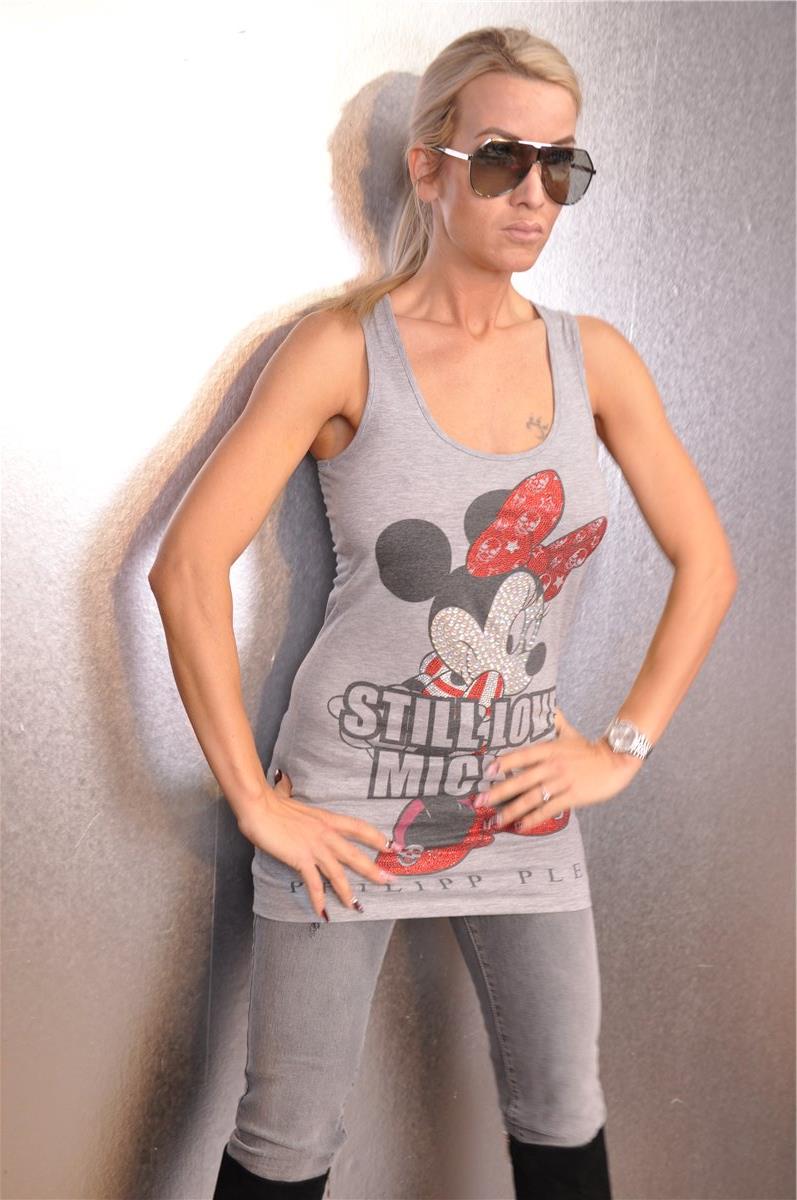 PHILIPP PLEIN Long Top Shirt Mickey Mouse grau Strasssteine Gr. S/M/L