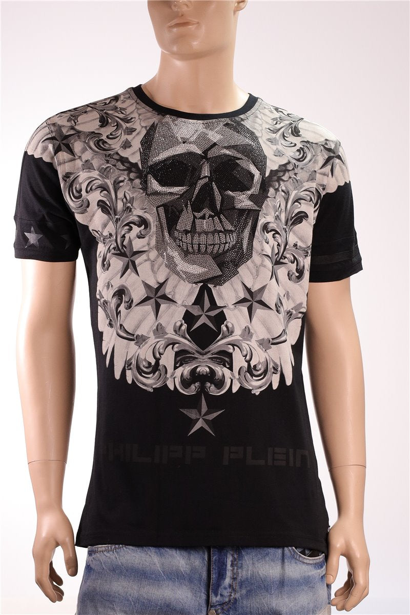 PHILIPP PLEIN T-Shirt schwarz Skull Wings Strass Steine Gr. XXL
