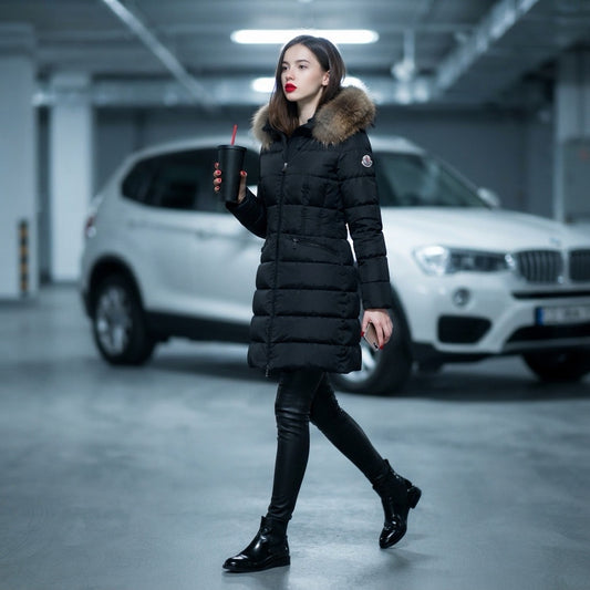 Moncler Boedic Daunenmantel mit Pelz schwarz Größe 0 - Gr. 34/36 bzw. XS/S
