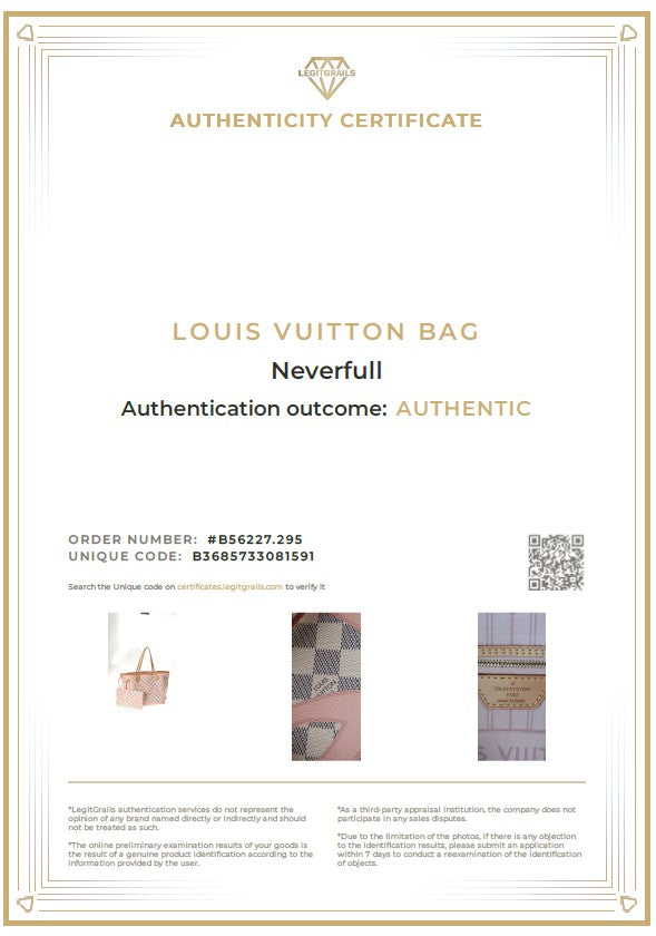 LOUIS VUITTON Neverfull MM Damier Azur Tahitienne Rose N41050