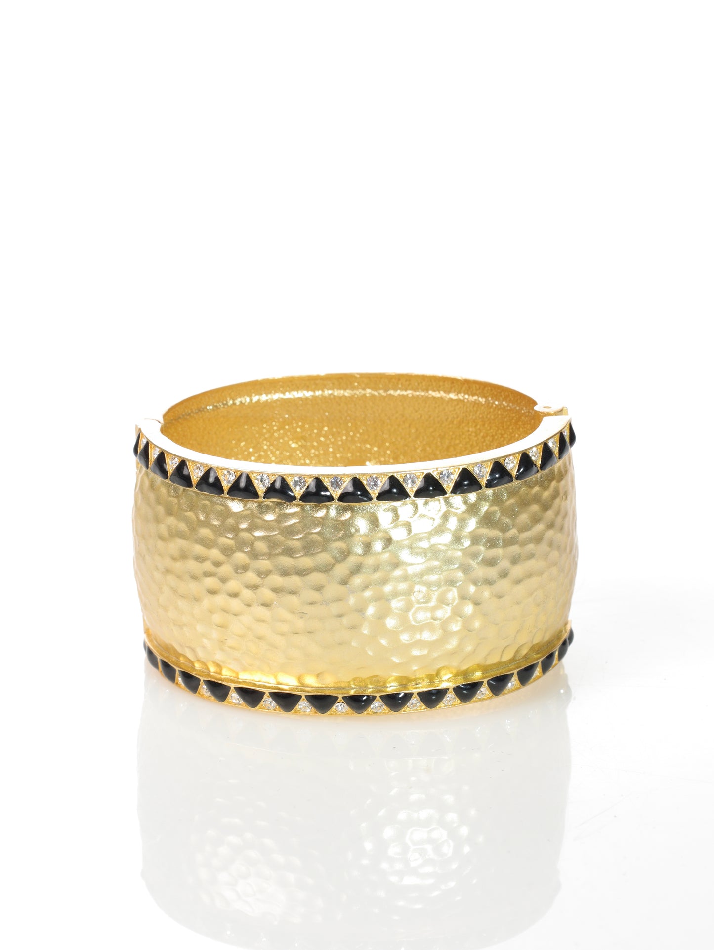 CHANEL Bracelet Cuff Bangle Gold Black Rhinestone Large CC