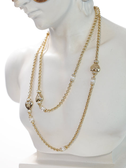 Collana CHANEL con cuori CC perle strass cuori oro