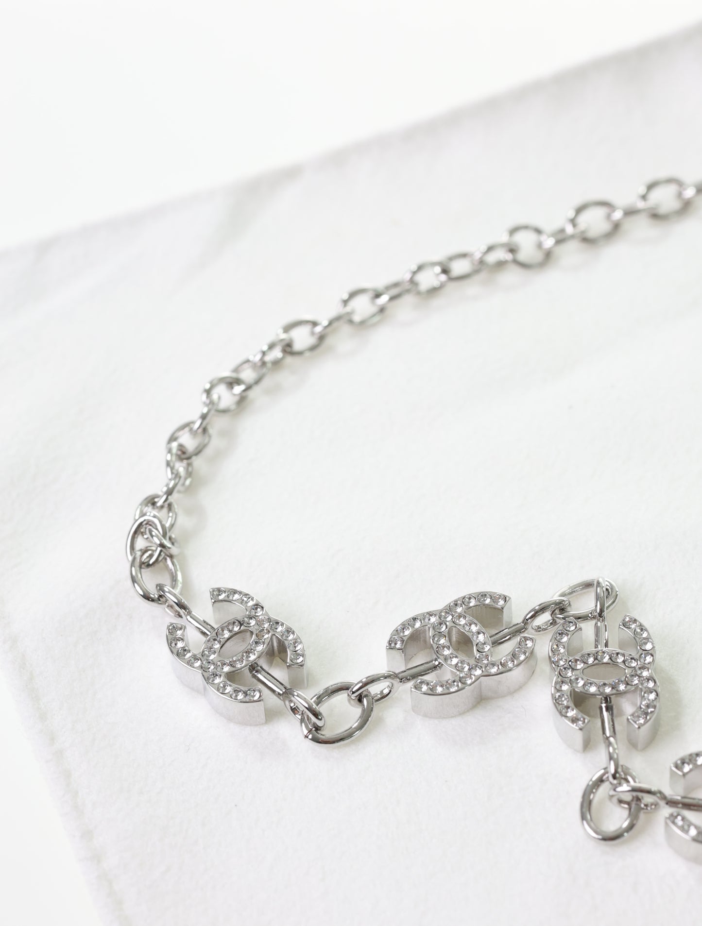 CHANEL Kette CC Halskette Silber Strass