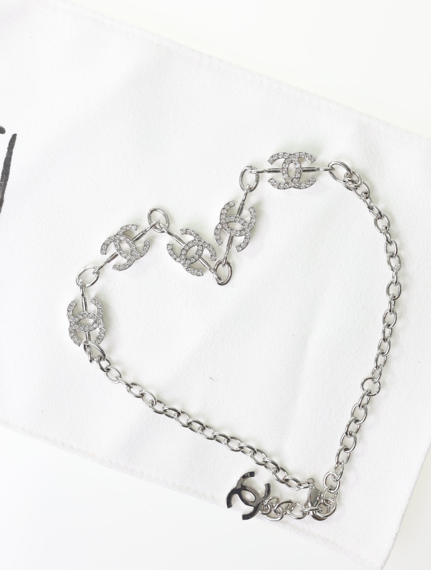 CHANEL Kette CC Halskette Silber Strass