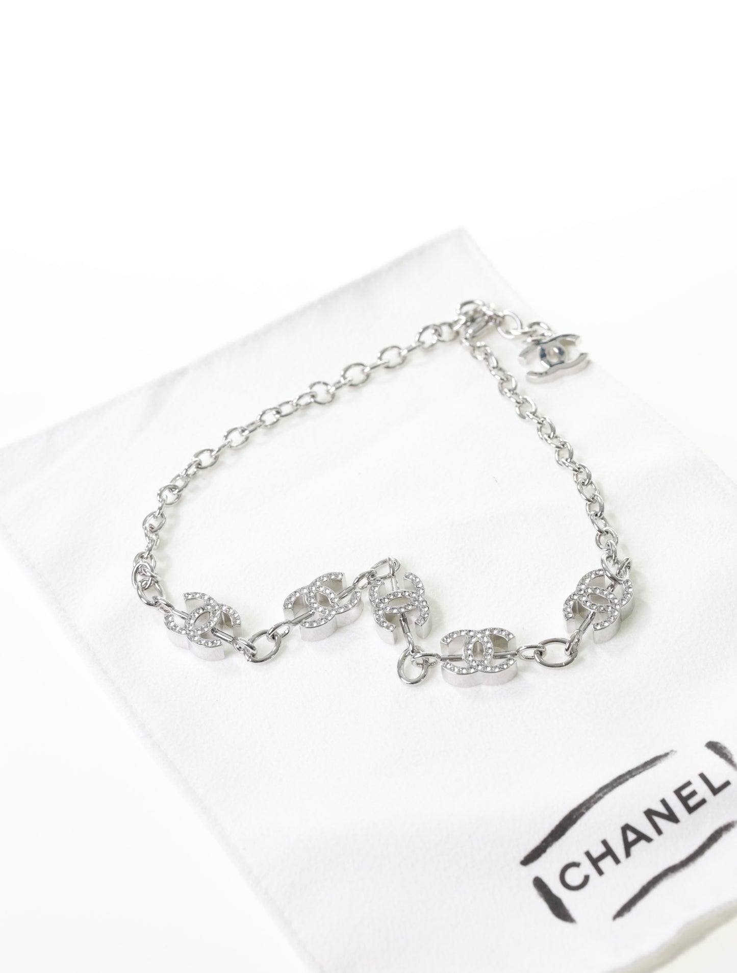 CHANEL Kette CC Halskette Silber Strass