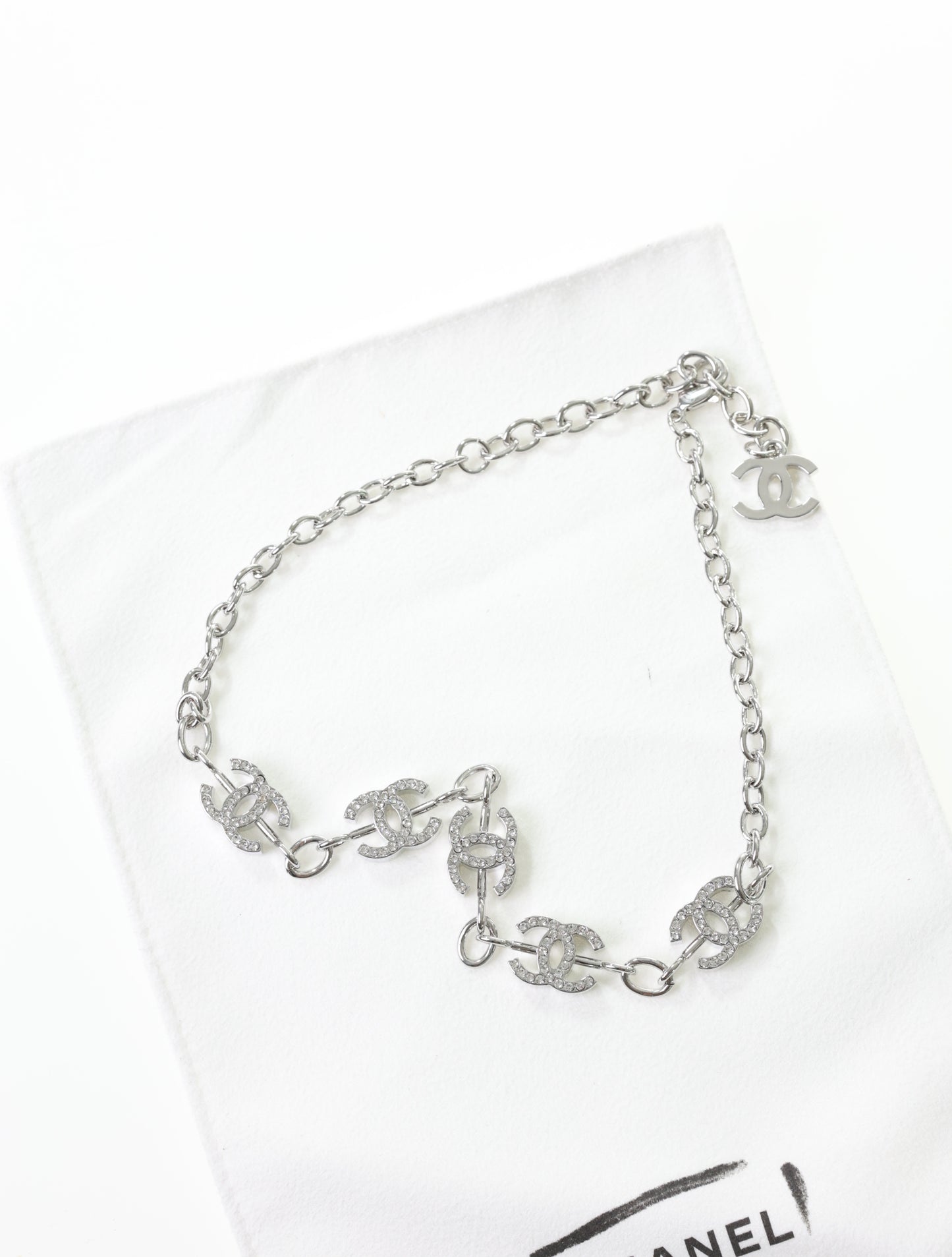 CHANEL Kette CC Halskette Silber Strass