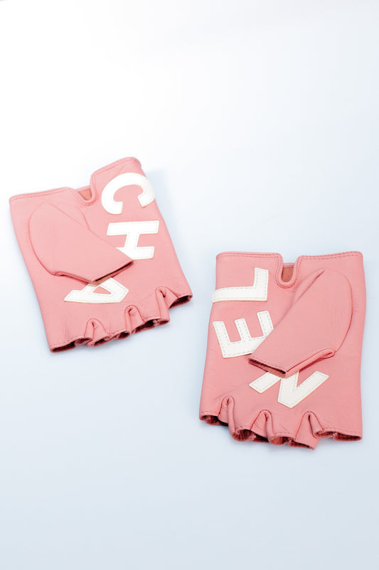 CHANEL Lederhandschuhe Gloves Gr 7 fingerlos rosa