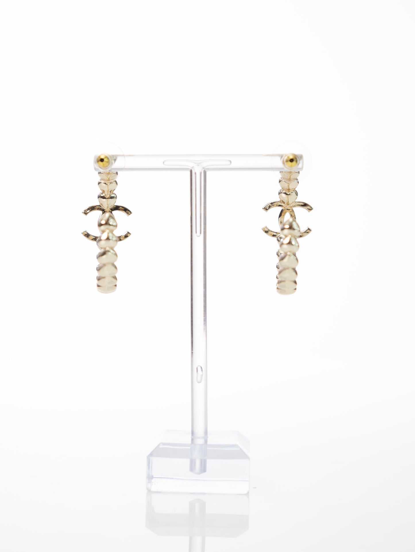 CHANEL earrings hoop earrings plug CC gold silver rhinestones