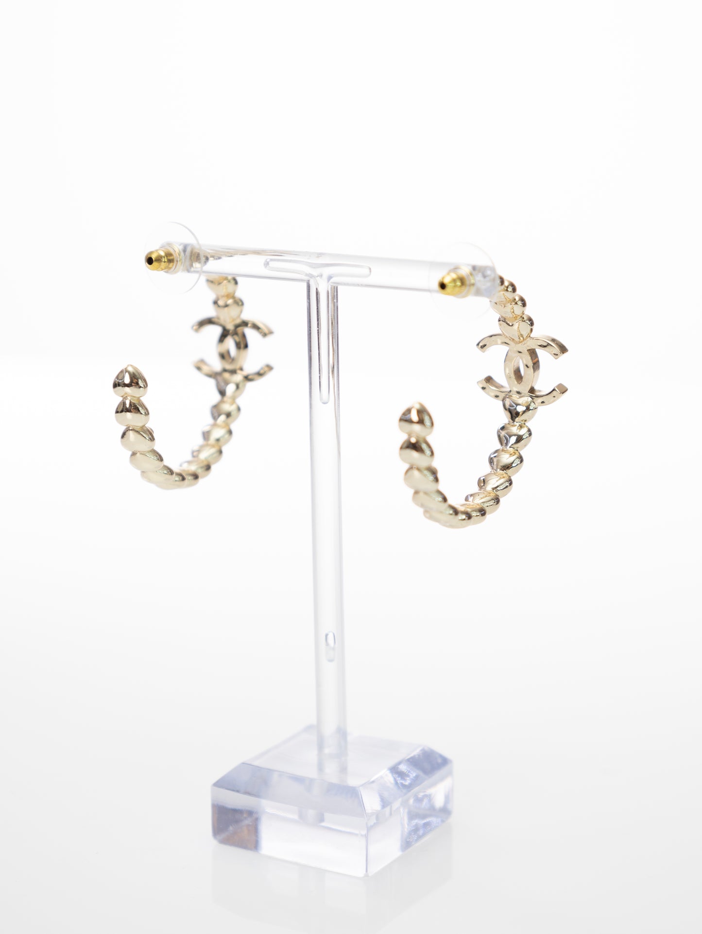 CHANEL earrings hoop earrings plug CC gold silver rhinestones