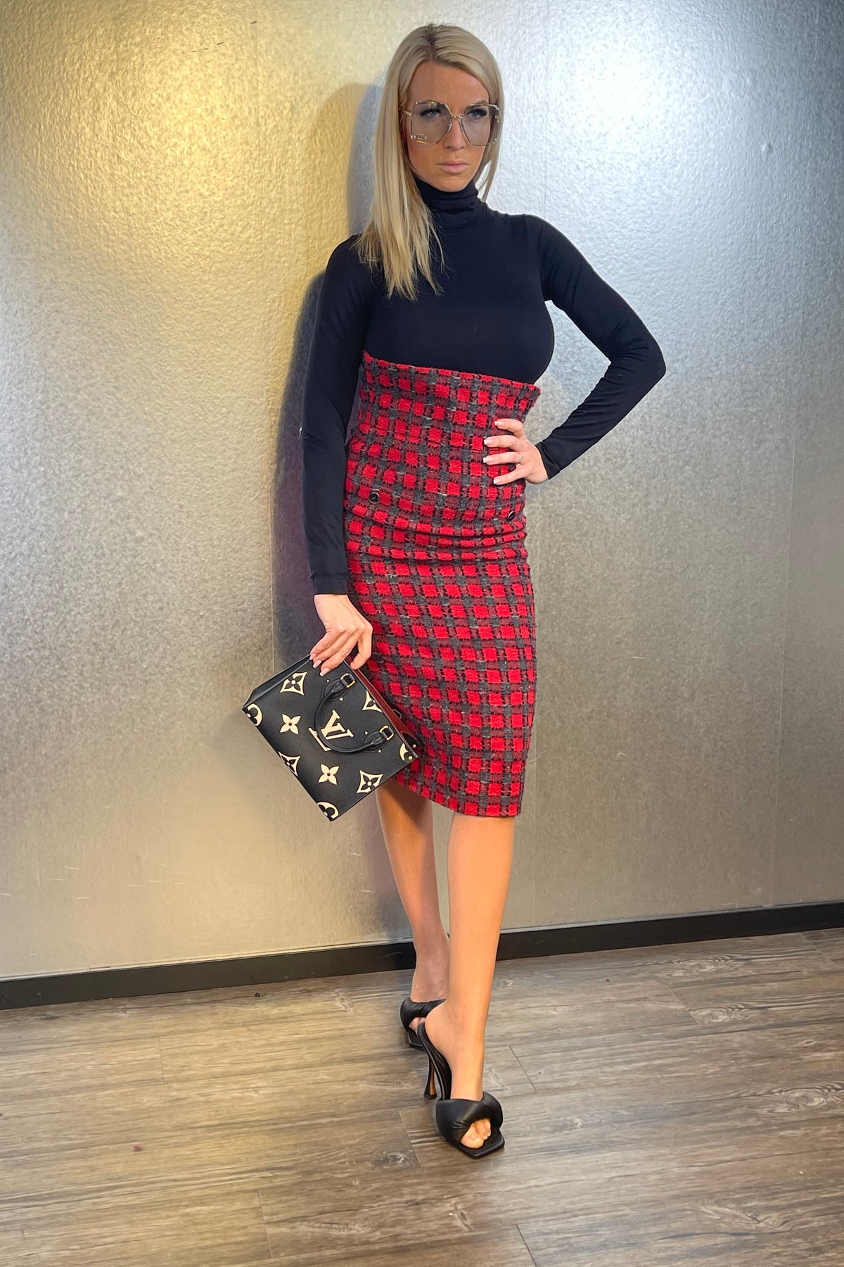 CHANEL Rock knielang rot Gr. 34 midi skirt