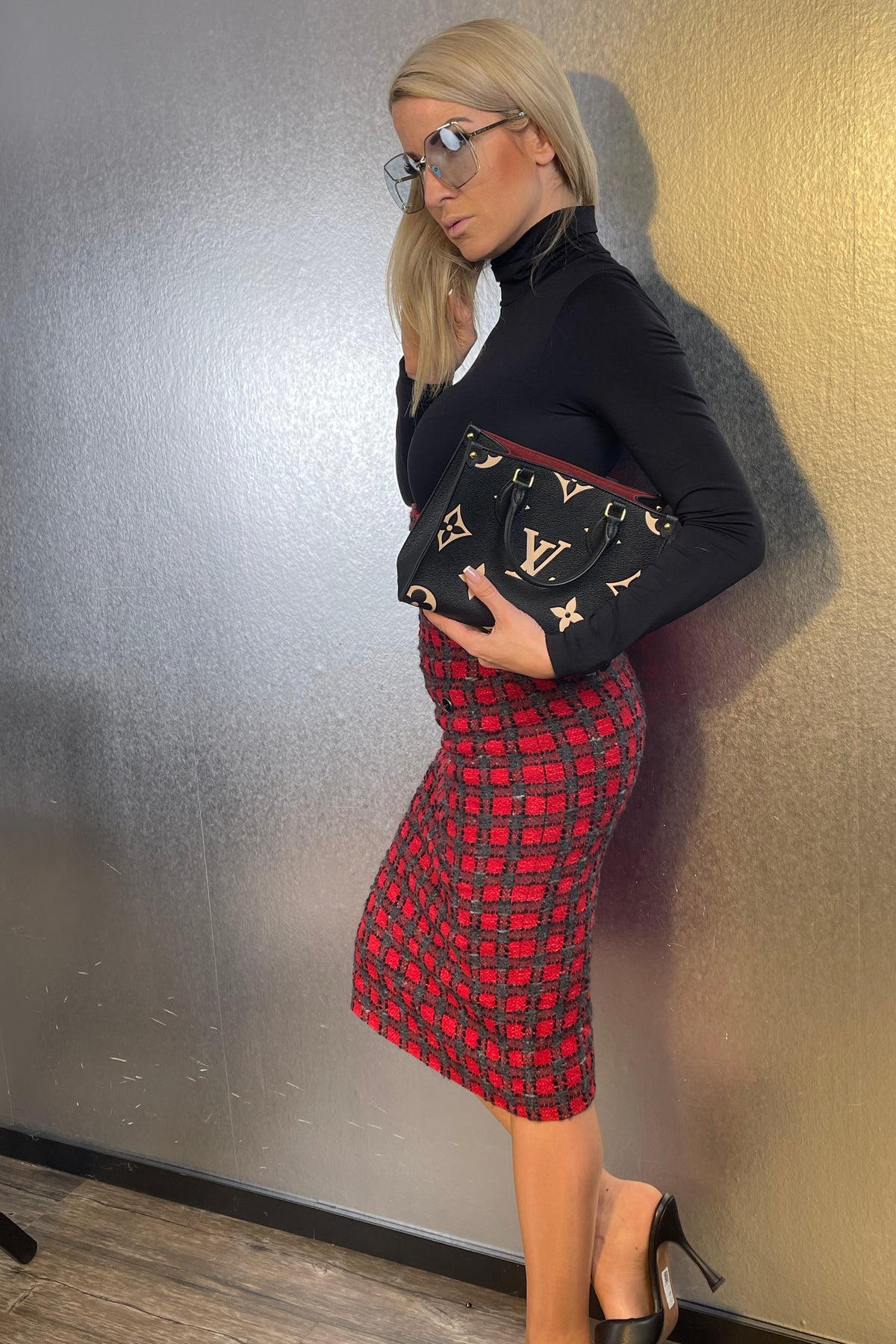 CHANEL Rock knielang rot Gr. 34 midi skirt