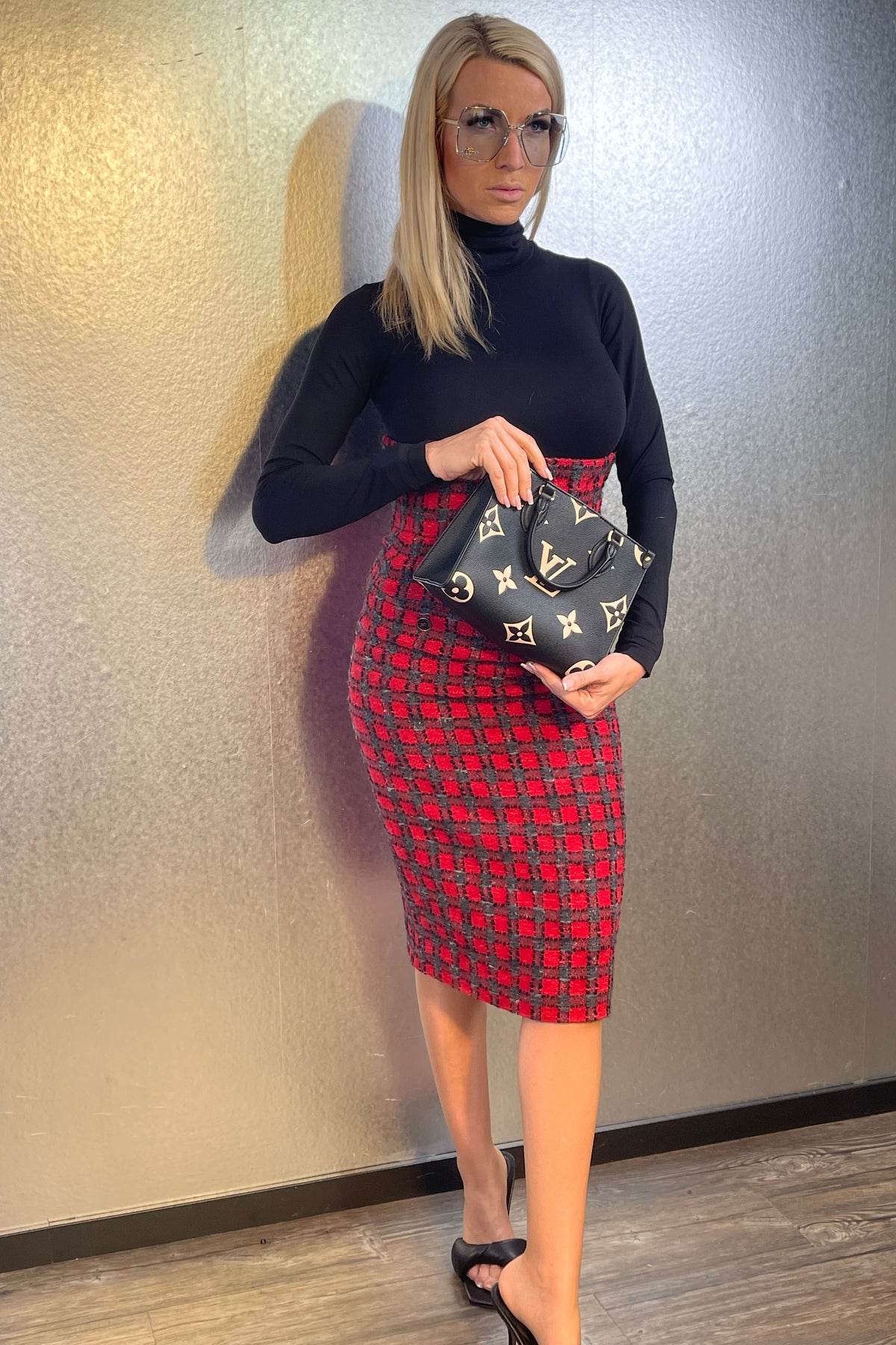 CHANEL Rock knielang rot Gr. 34 midi skirt