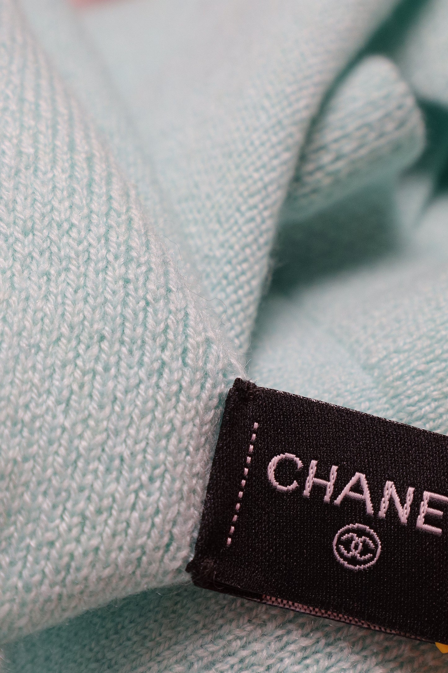CHANEL scarf cashmere mint green XXL