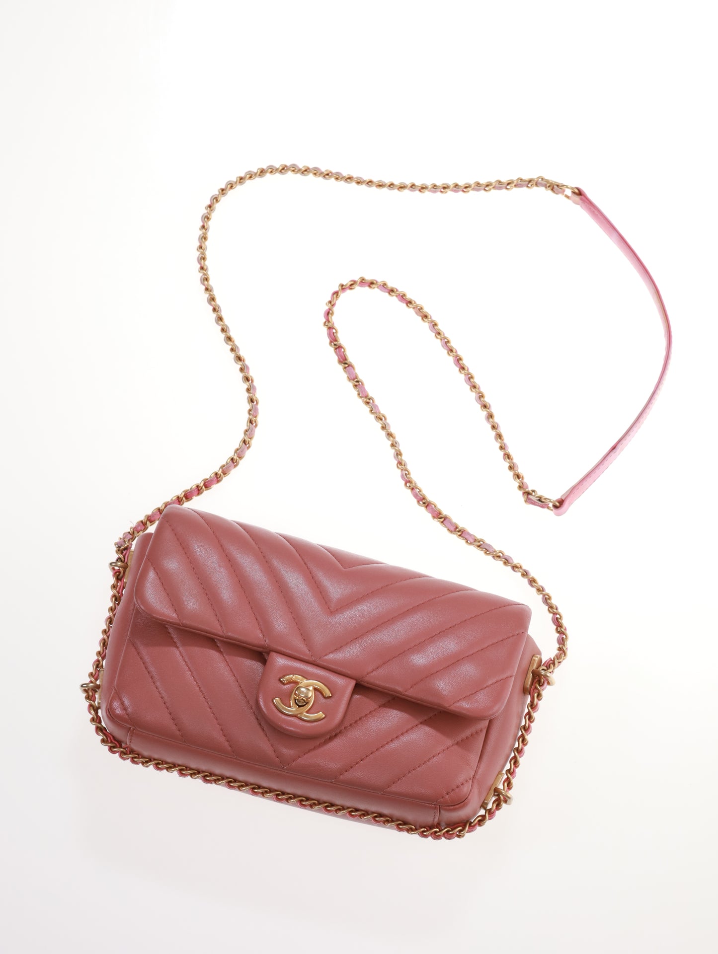 CHANEL Timeless Mini Rectangular Chevron Lambskin Chain Around Flap crossbody bag