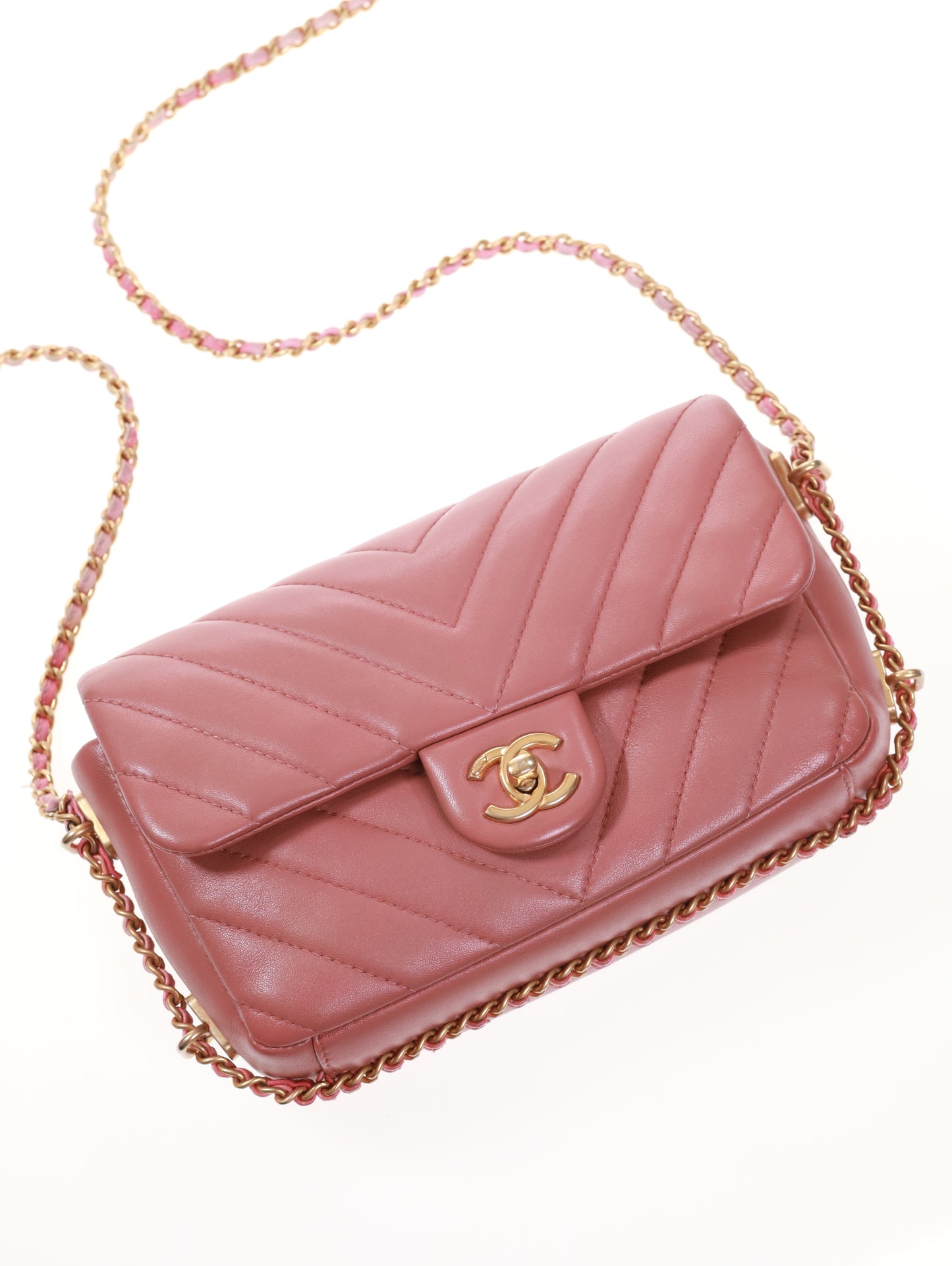 CHANEL Timeless Mini Rectangular Chevron Lambskin Chain Around Flap crossbody bag
