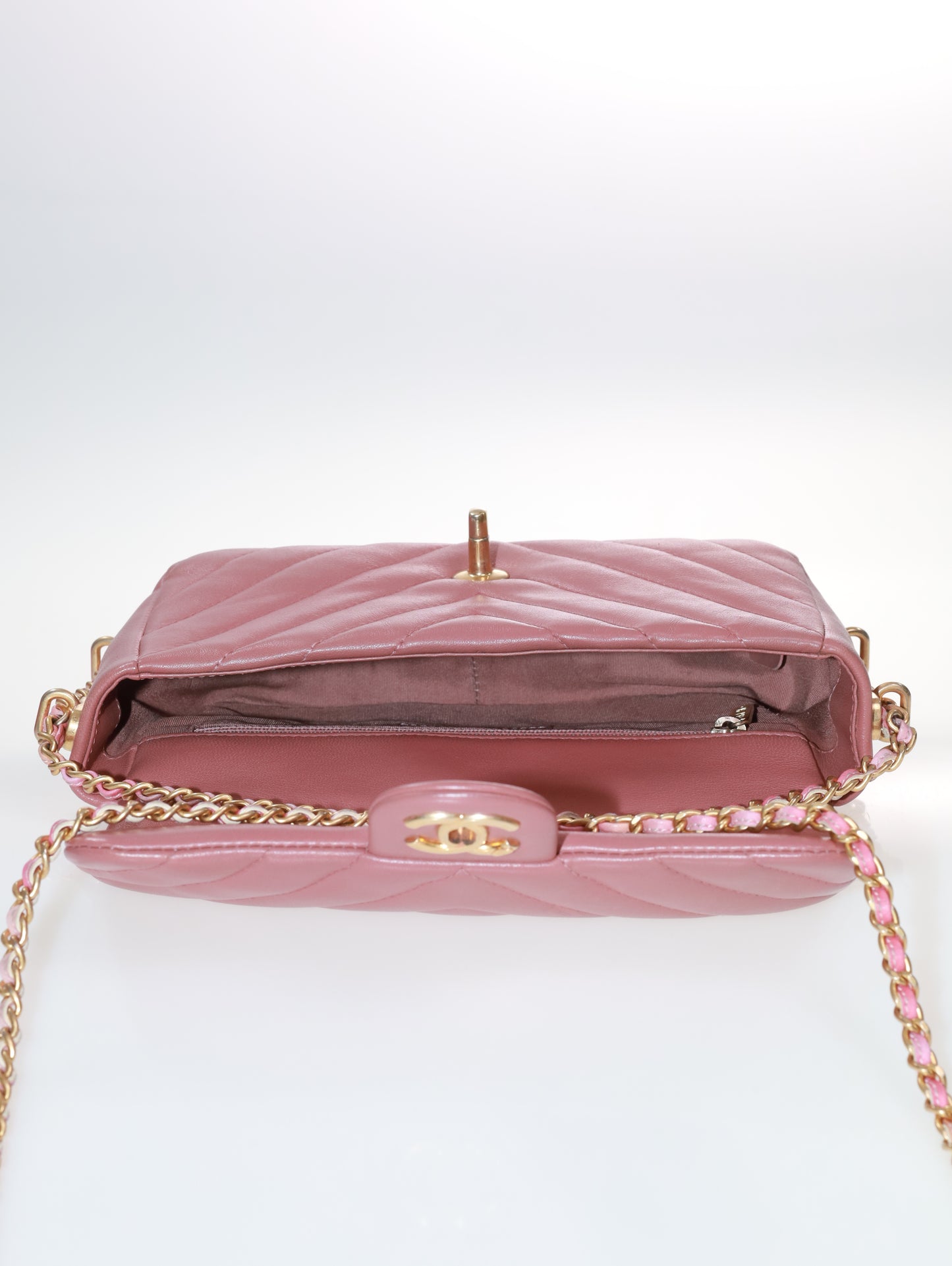 CHANEL Timeless Mini Rectangular Chevron Lambskin Chain Around Flap crossbody bag