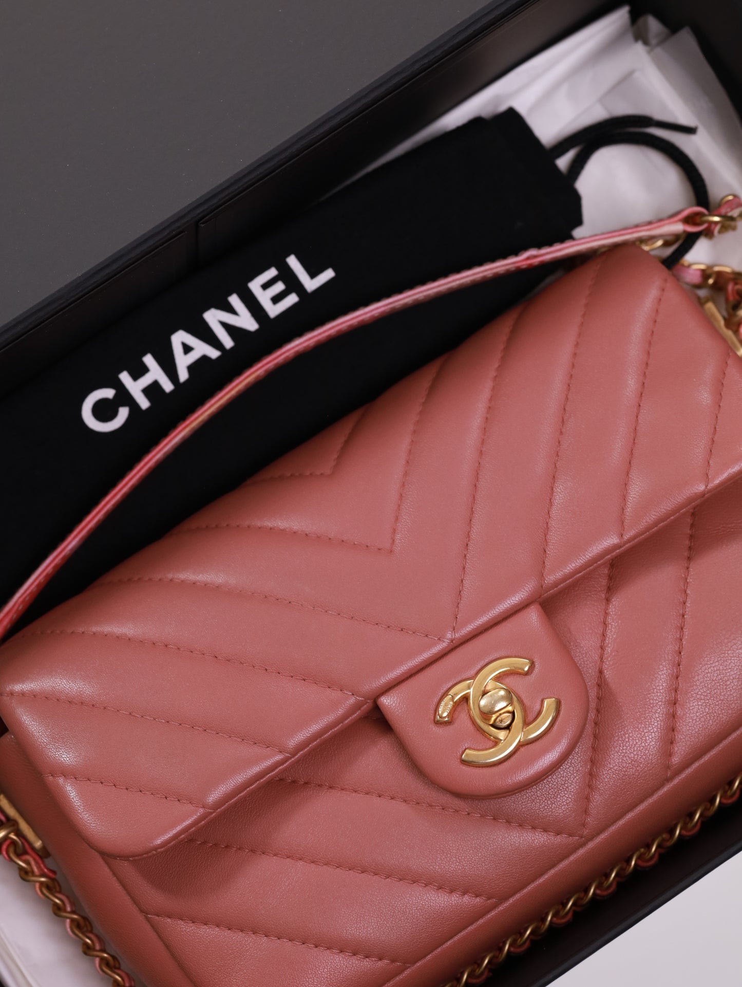 CHANEL Timeless Mini Rectangular Chevron Lambskin Chain Around Flap crossbody bag