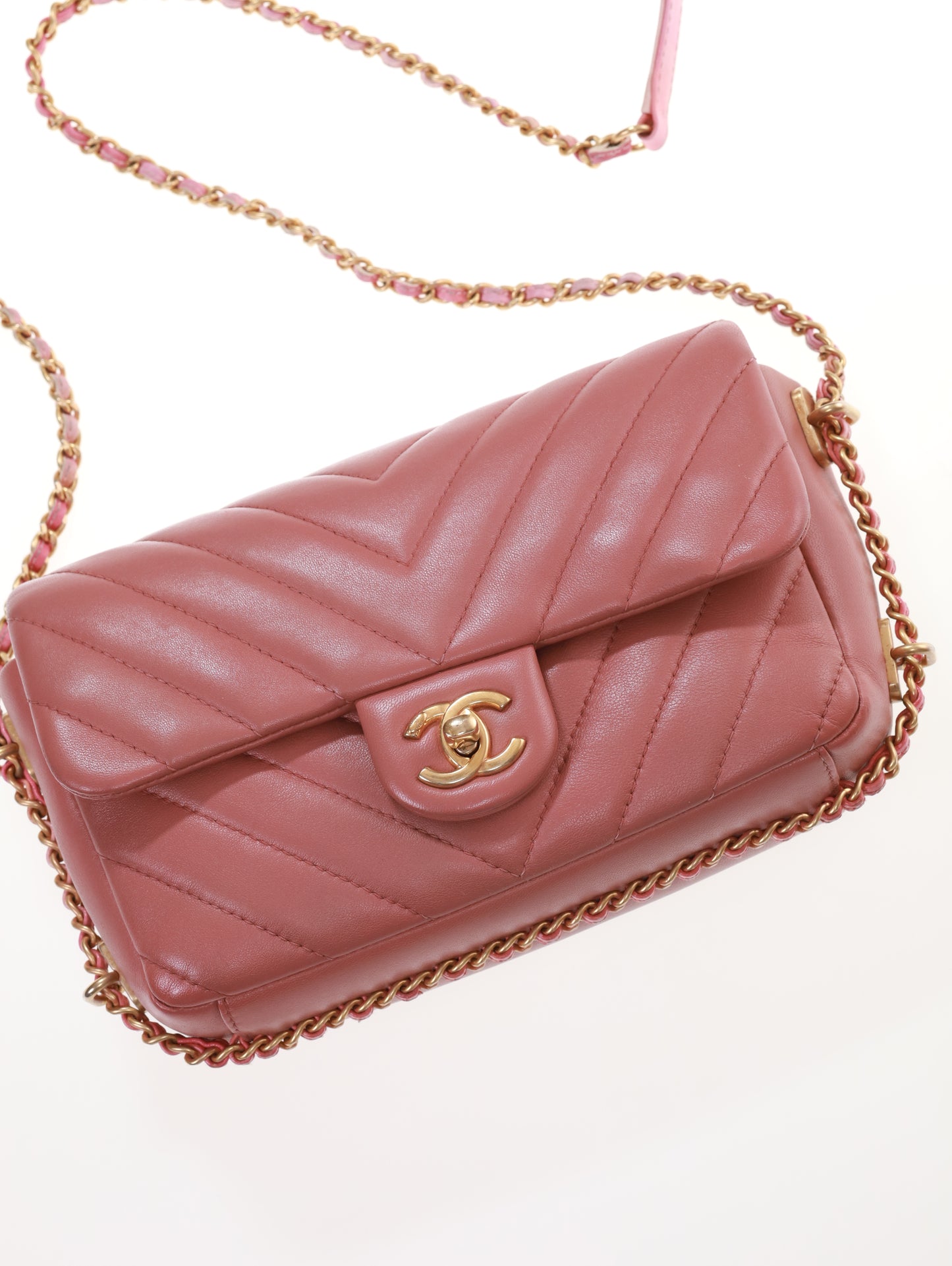 CHANEL Timeless Mini Rectangular Chevron Lambskin Chain Around Flap crossbody bag