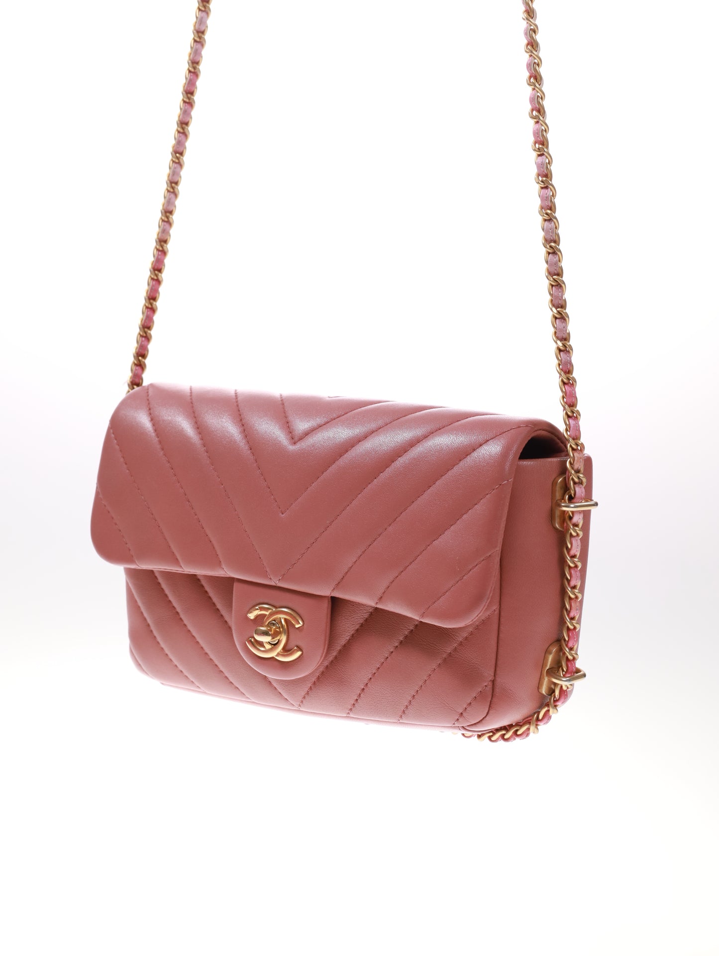 CHANEL Timeless Mini Rectangular Chevron Lambskin Chain Around Flap crossbody bag