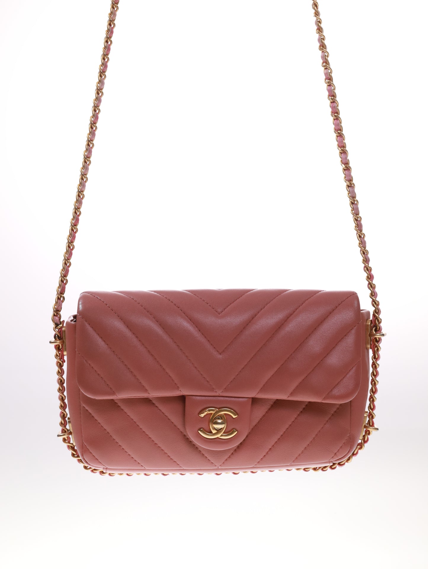 CHANEL Timeless Mini Rectangular Chevron Lambskin Chain Around Flap crossbody bag