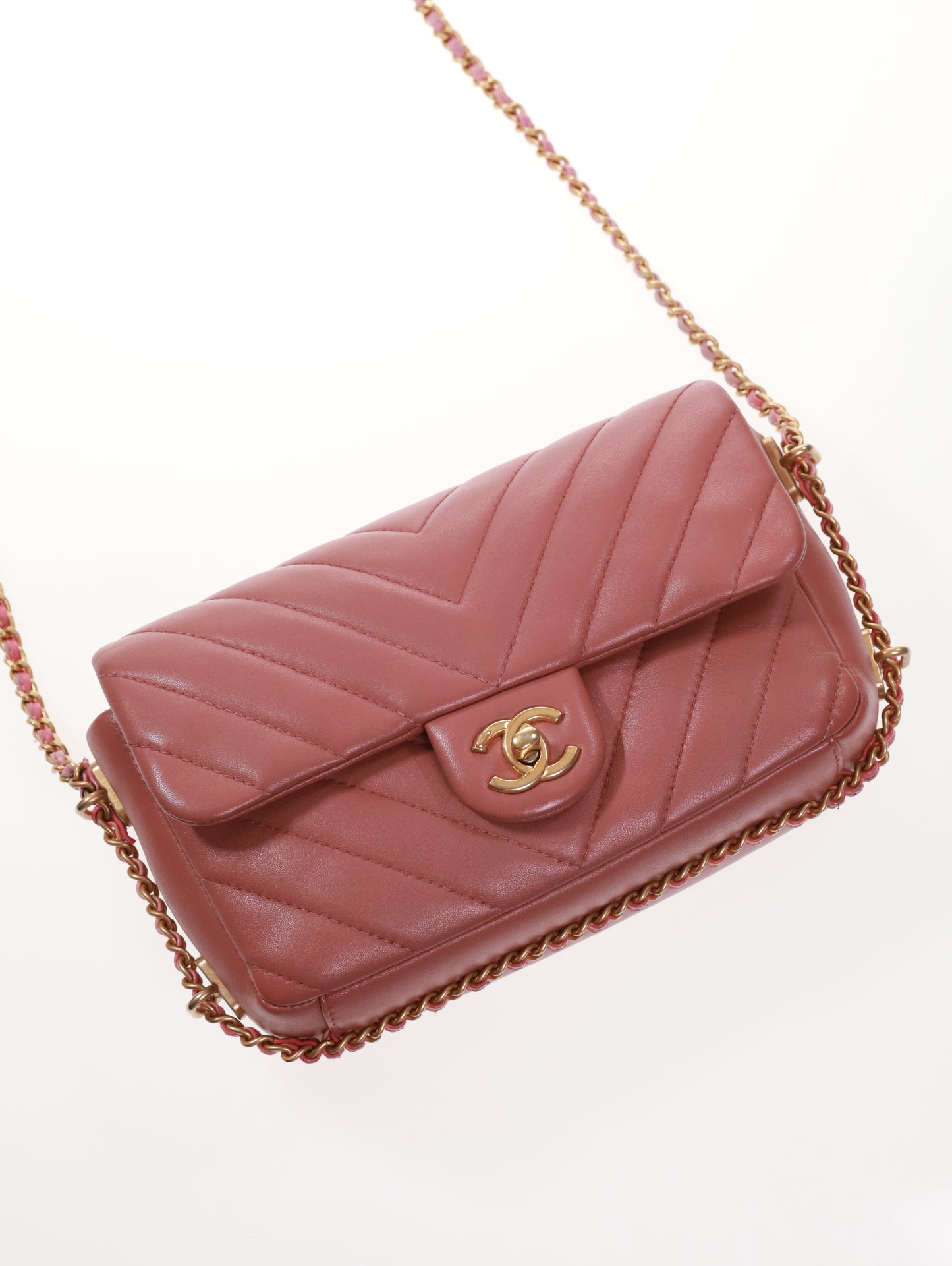 CHANEL Timeless Mini Rectangular Chevron Lambskin Chain Around Flap crossbody bag