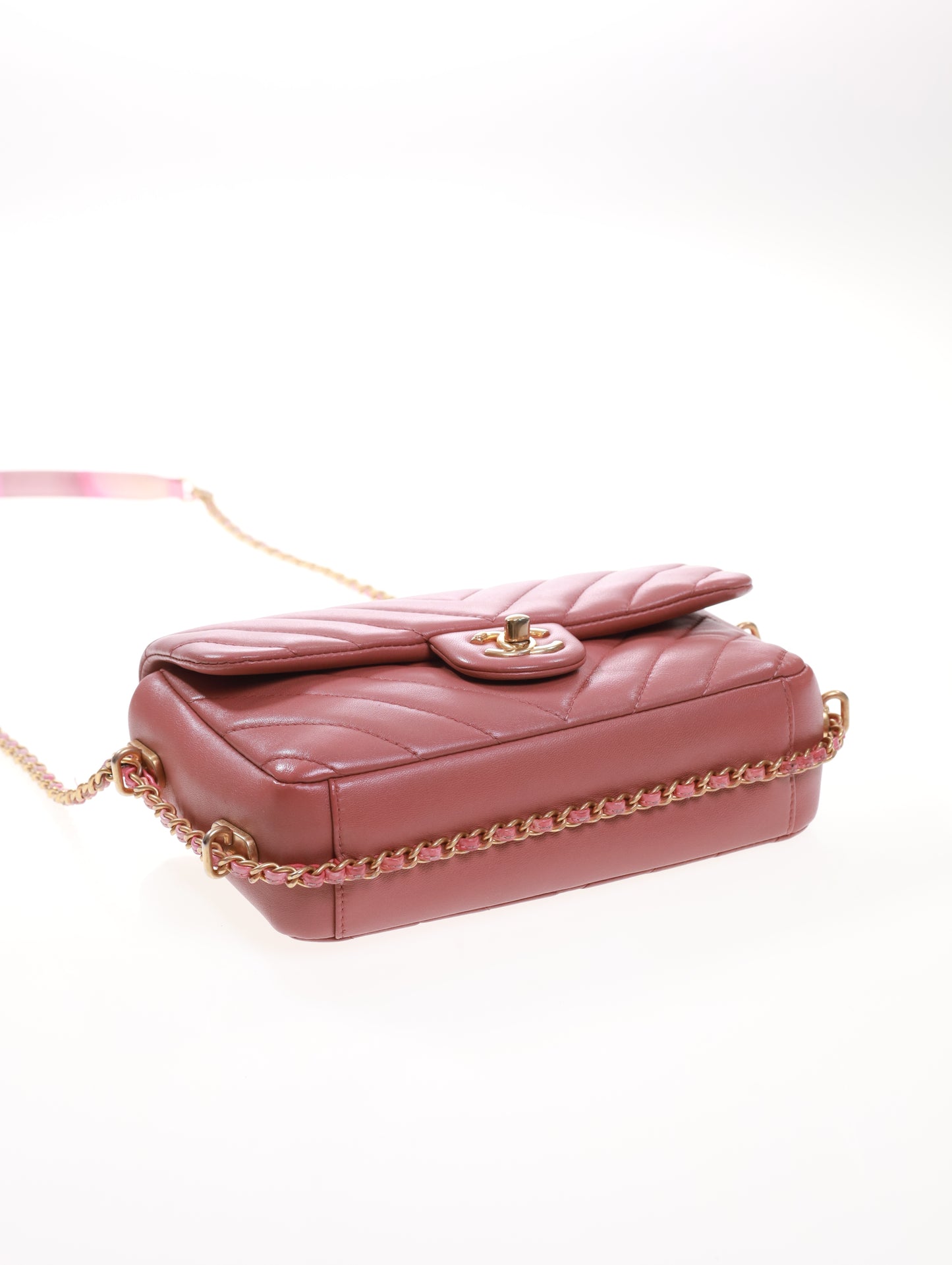 CHANEL Timeless Mini Rectangular Chevron Lambskin Chain Around Flap crossbody bag