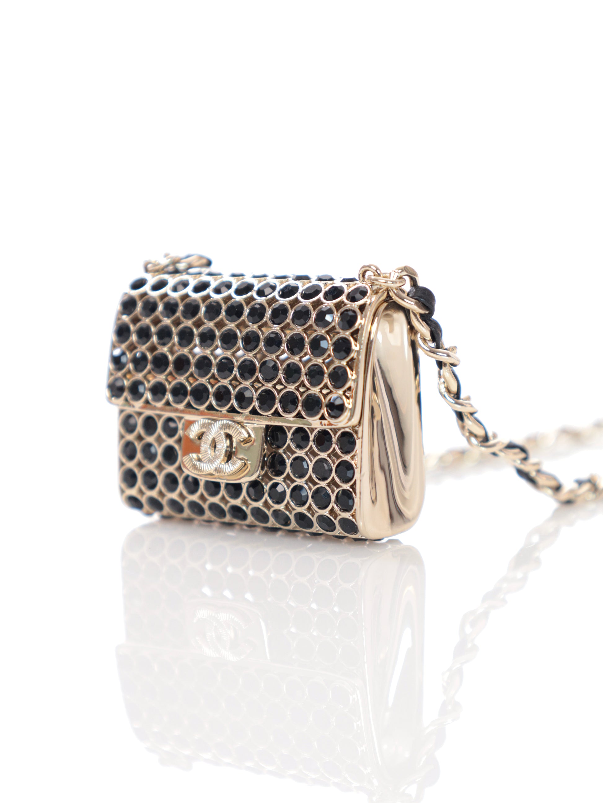 CHANEL lange Halskette mit Anhänger mit Strass Tasche Schwarz-Gold