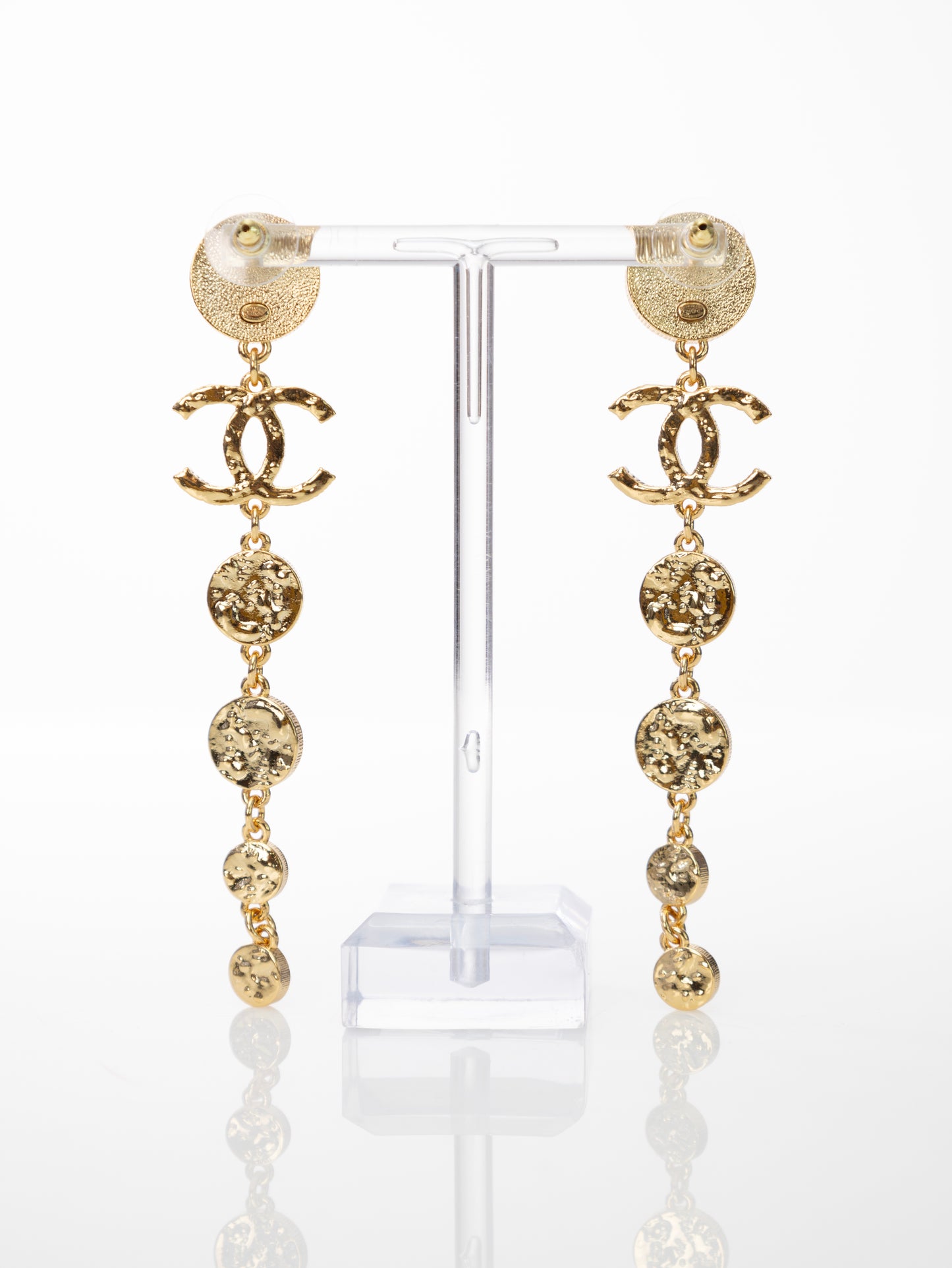 CHANEL orecchini eleganti lunghi 10 cm CC lusso nero e oro