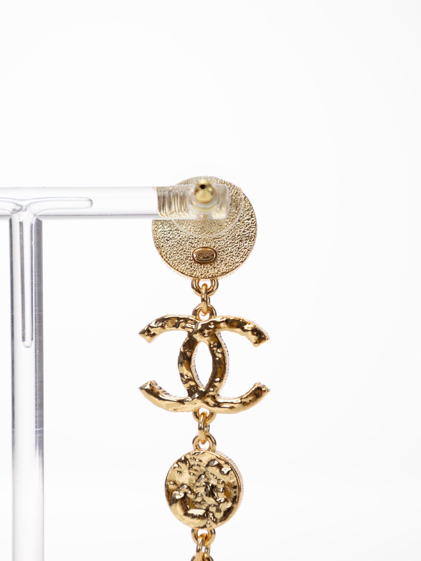 CHANEL 10cm lange elegante Ohrringe CC Luxus Schwarz und Gold