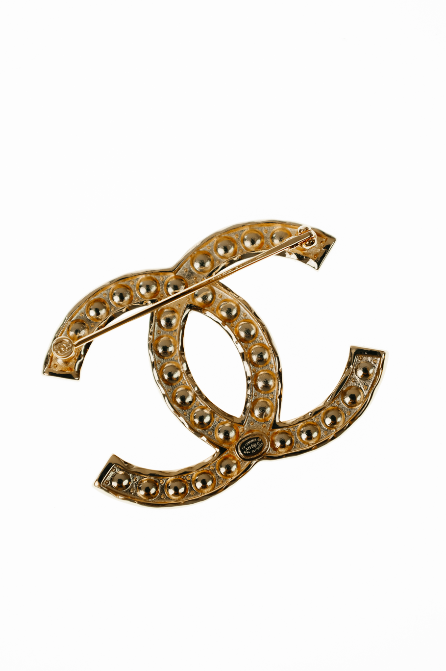 CHANEL very large XXL brooch CC pin gold with rhinestones