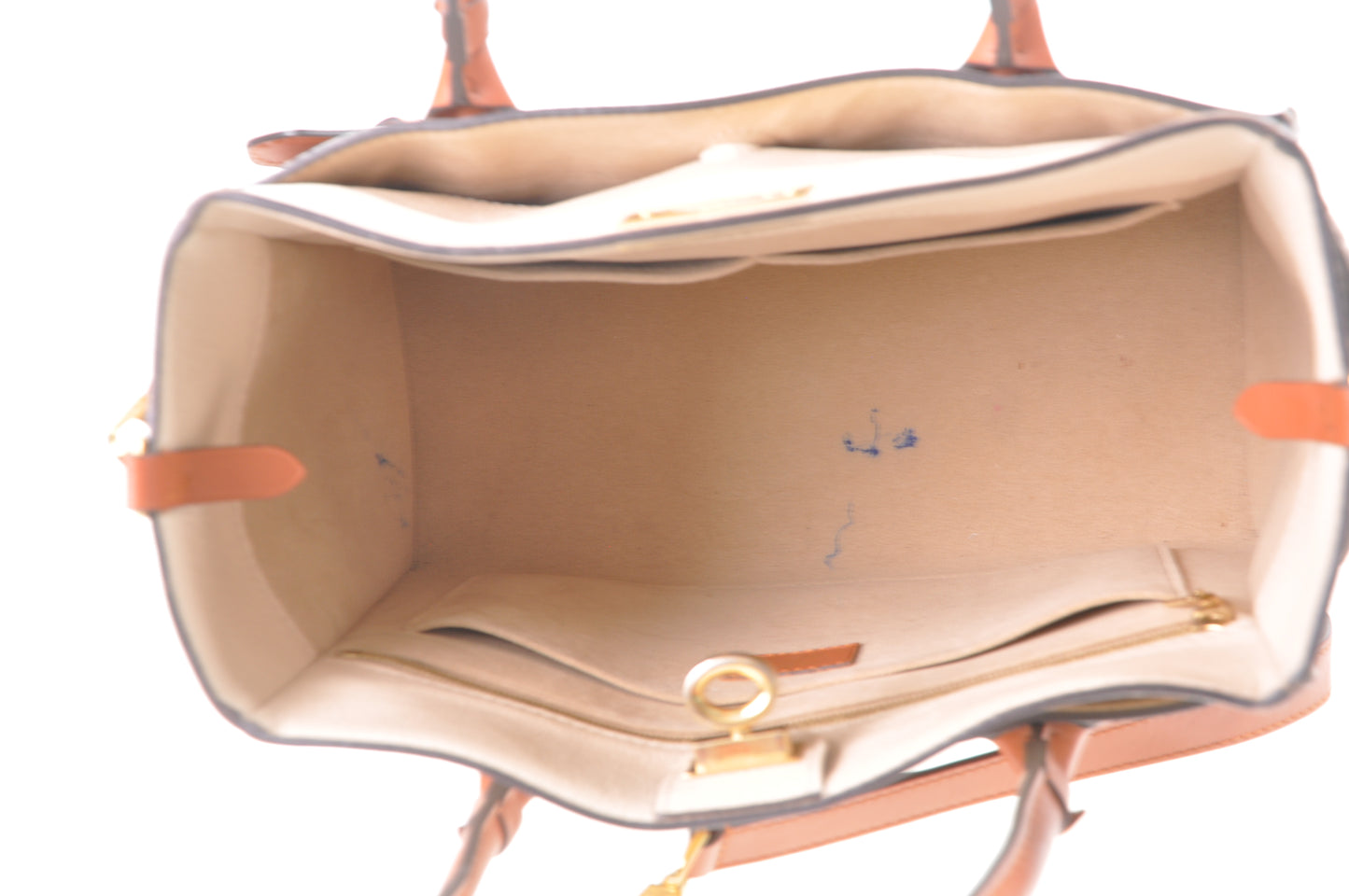LOUIS VUITTON On My Side MM Leder Taupe/Creme/Braun geflockt