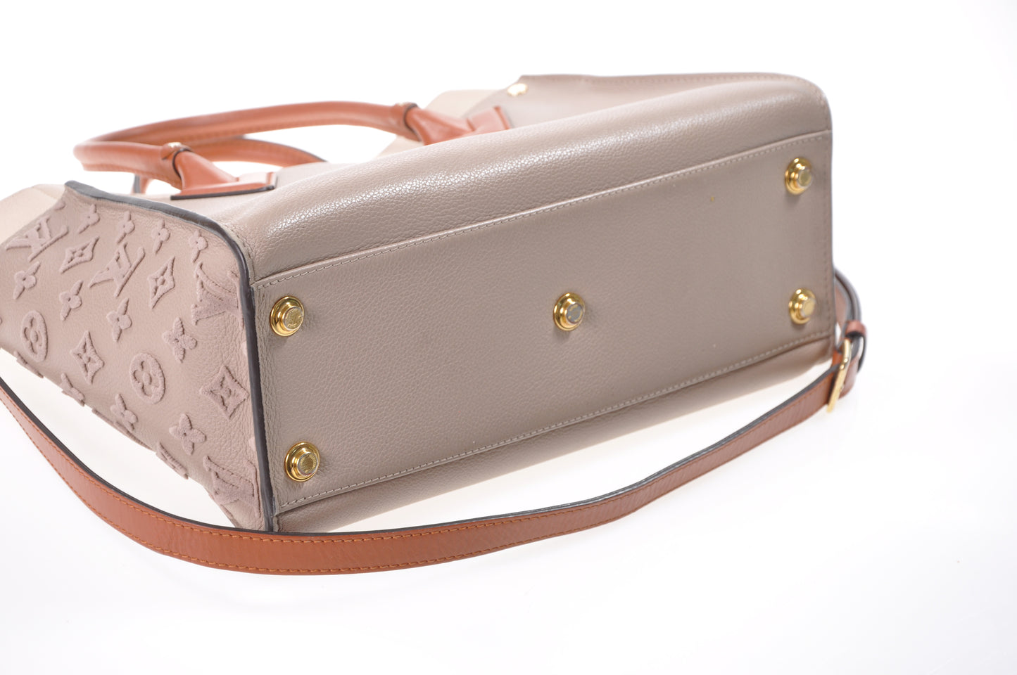 LOUIS VUITTON On My Side MM Leder Taupe/Creme/Braun geflockt