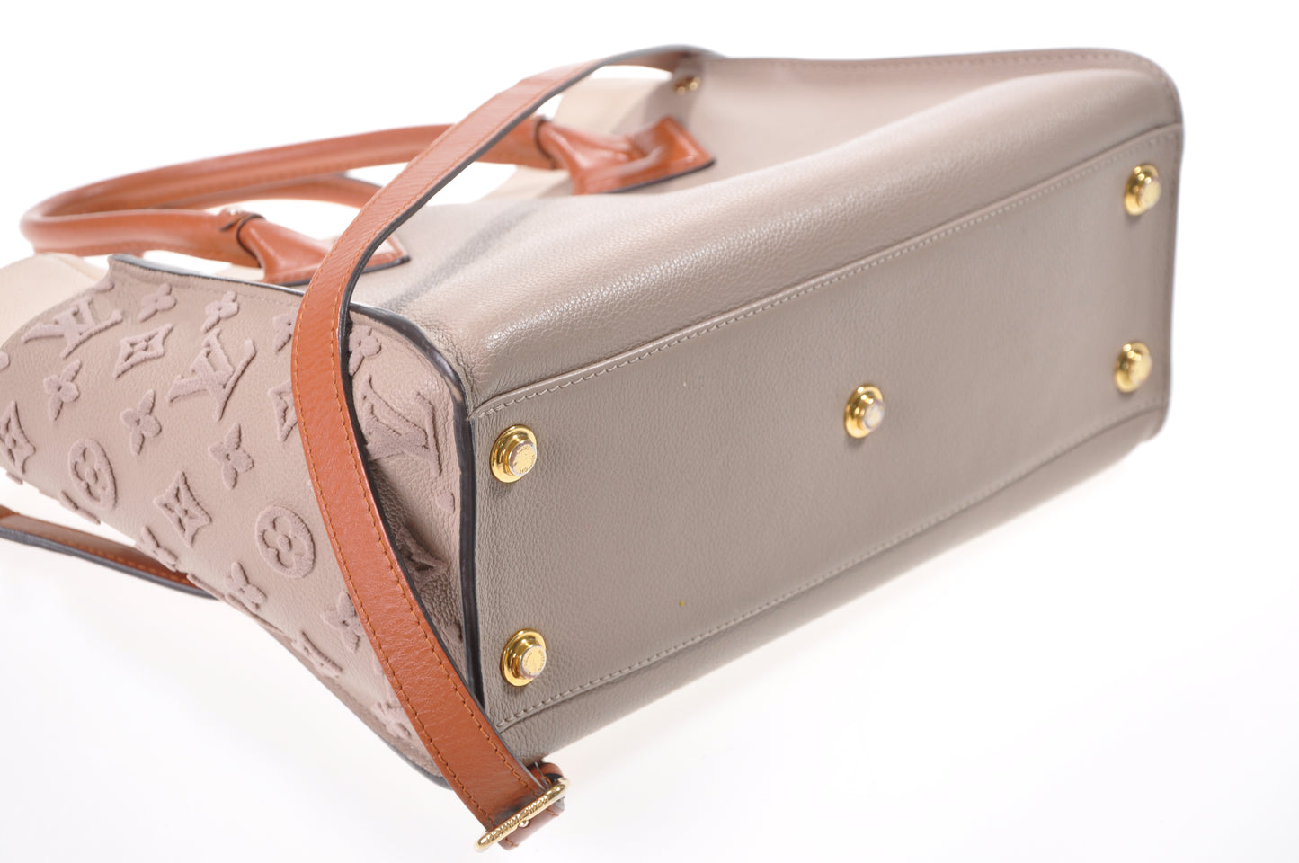 LOUIS VUITTON On My Side MM Leder Taupe/Creme/Braun geflockt