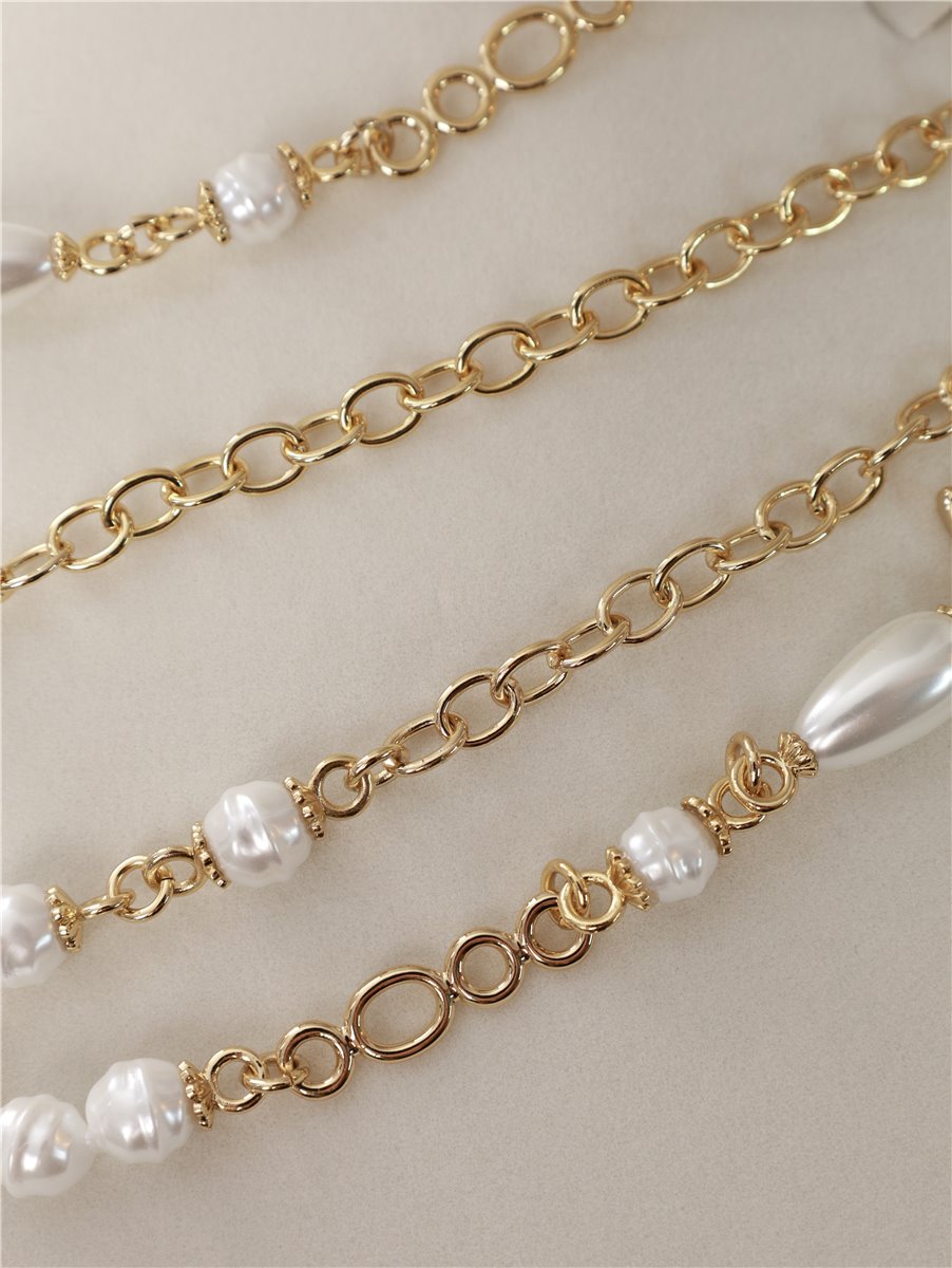 CHANEL necklace CC long necklace gold with pearls