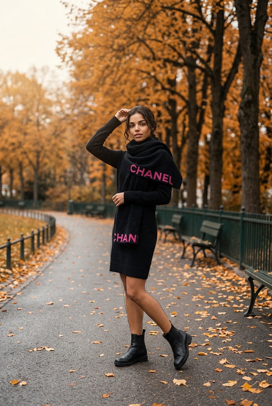 CHANEL Schal Schwarz Pink