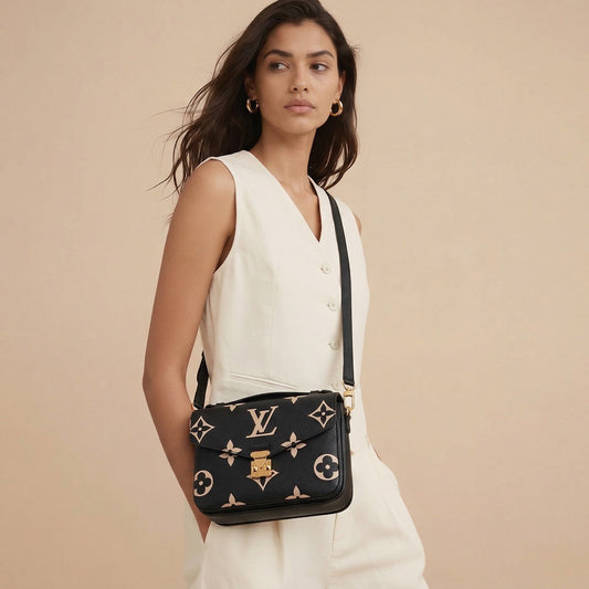 LOUIS VUITTON Pochette Metis Empreinte Bicolor FULLSET Schwarz