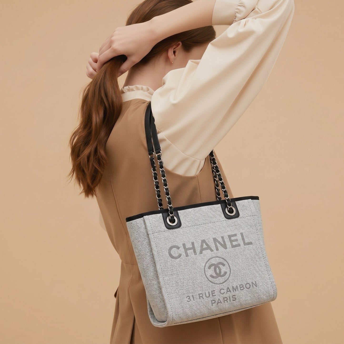 CHANEL DEAUVILLE A66939 Shoppingbag Small Tote Bag Grau