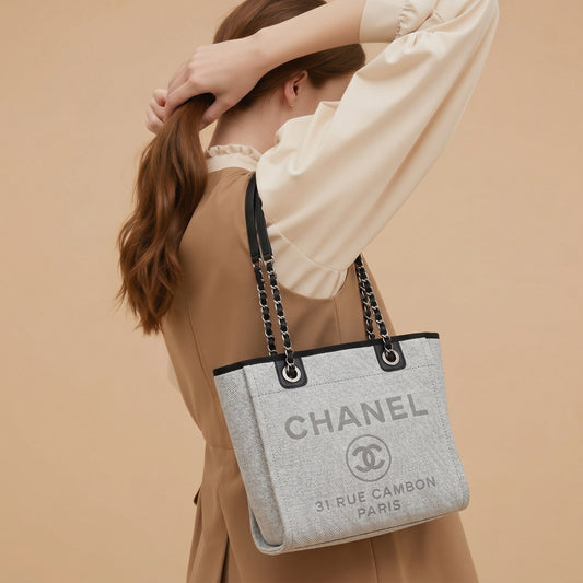 CHANEL DEAUVILLE A66939 Shoppingbag Small Tote Bag Grau