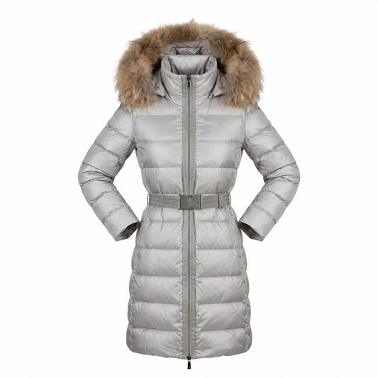 Moncler Nantesfur Daunenmantel Silber Größe 0 - entspr. Gr. 34 bzw. XS