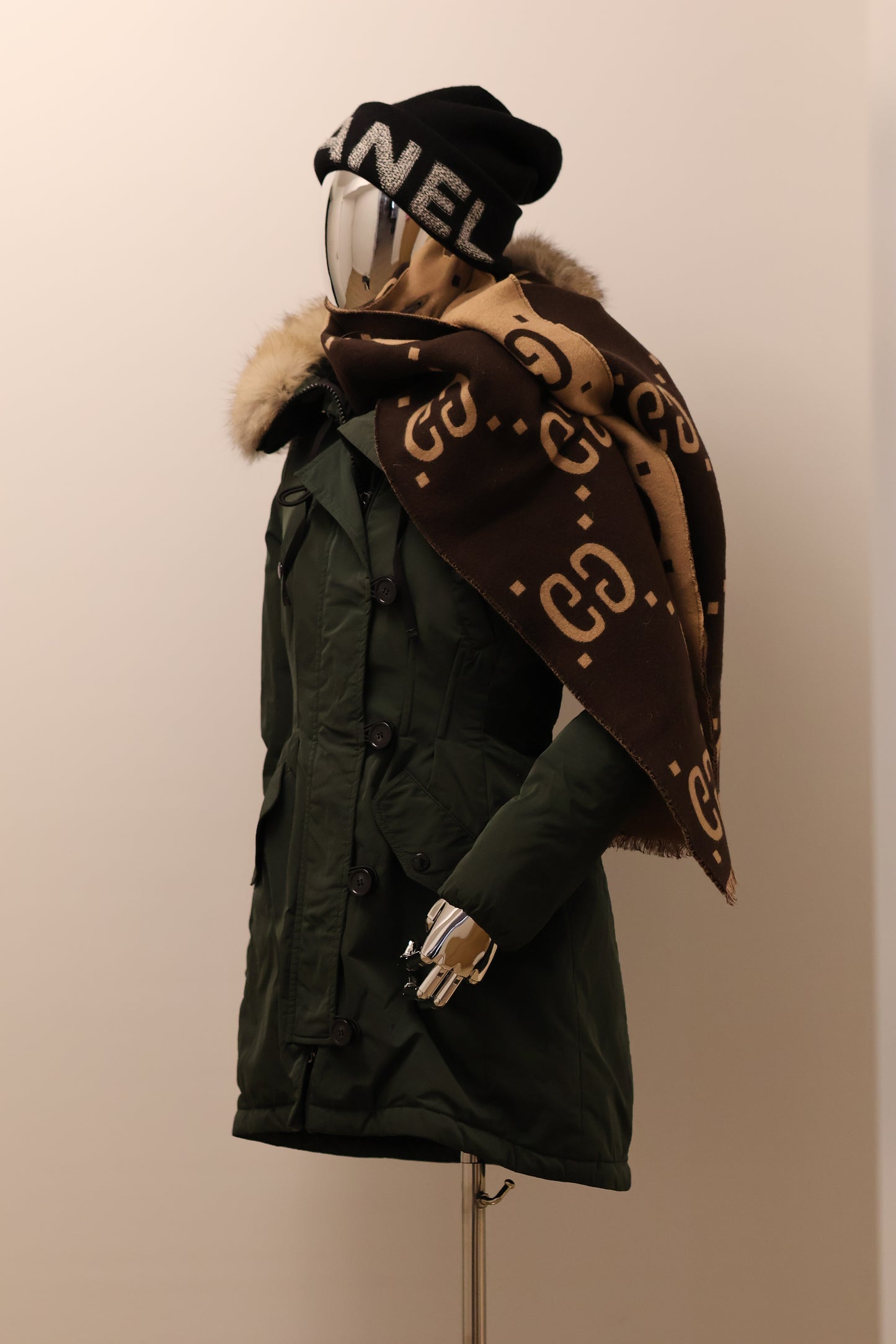 Gucci Monogram Schal Wolle GG Braun